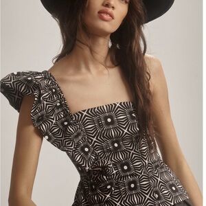 Anthropologie Black and White Asymmetrical Ruffled Top